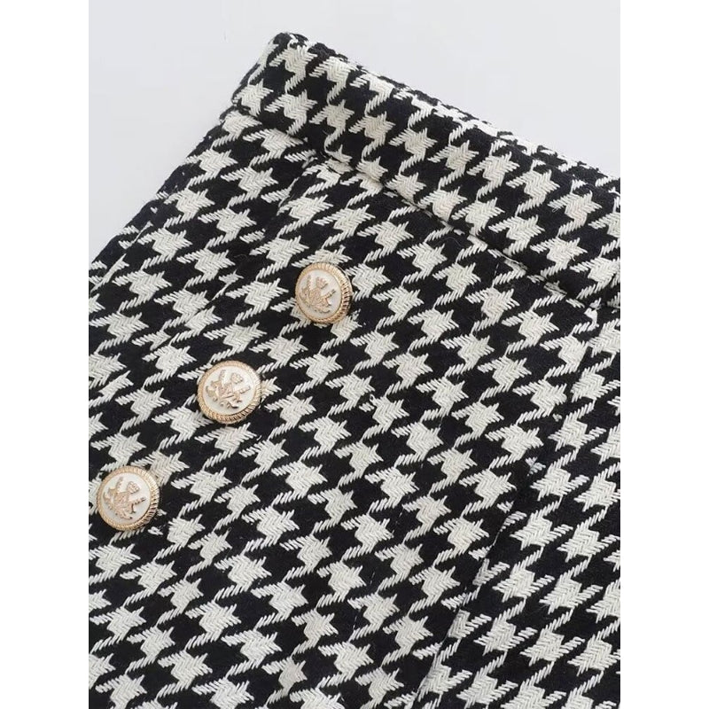 Women's Vintage Front Buttons Houndstooth Shorts