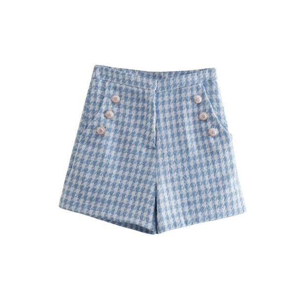Women's Front Buttons Tweed Houndstooth Bermuda Shorts
