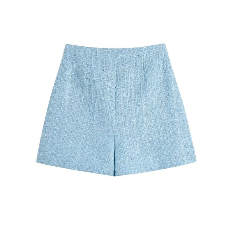 Women's Vintage High Waist Back Zipper Tweed Shorts