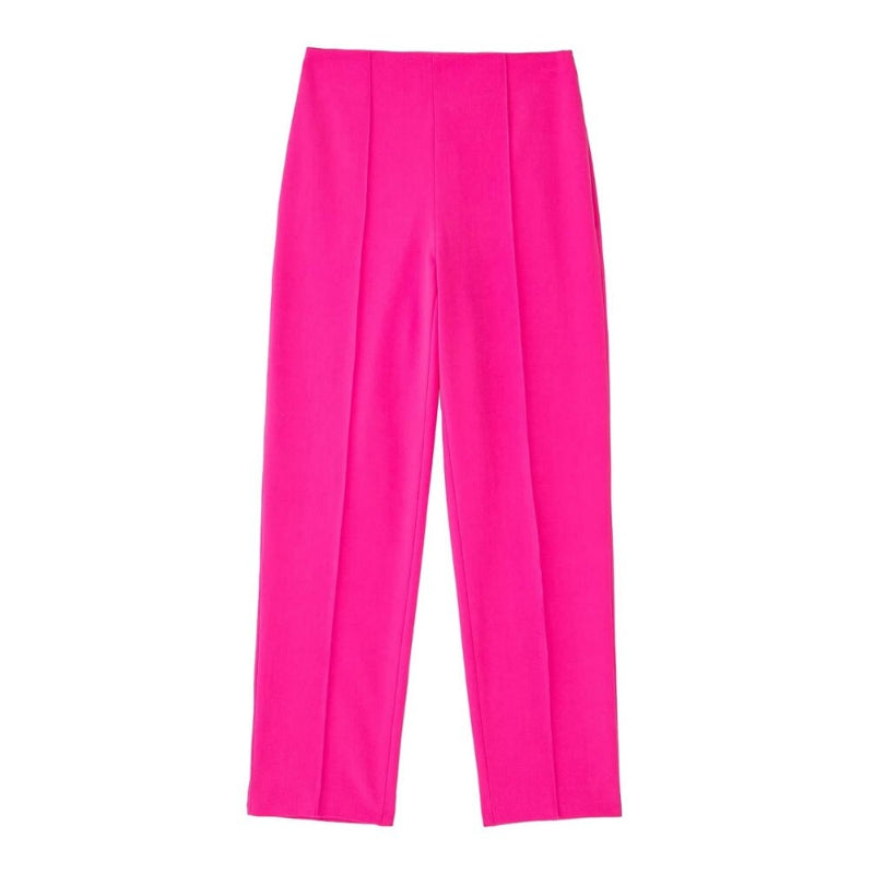 Pink Front Darts High Waist Straight Pant