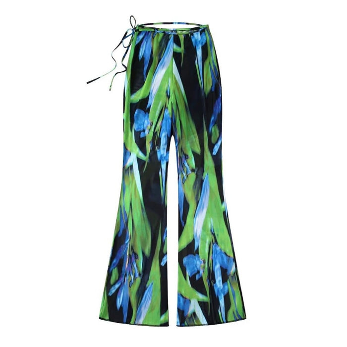 Vintage Tied Printed High Waist Tulle Pant