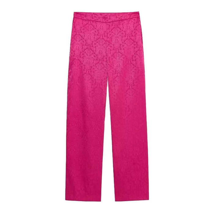 Vintage Pink Jacquard High Waist Straight Pant