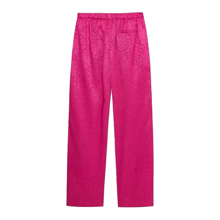 Vintage Pink Jacquard High Waist Straight Pant