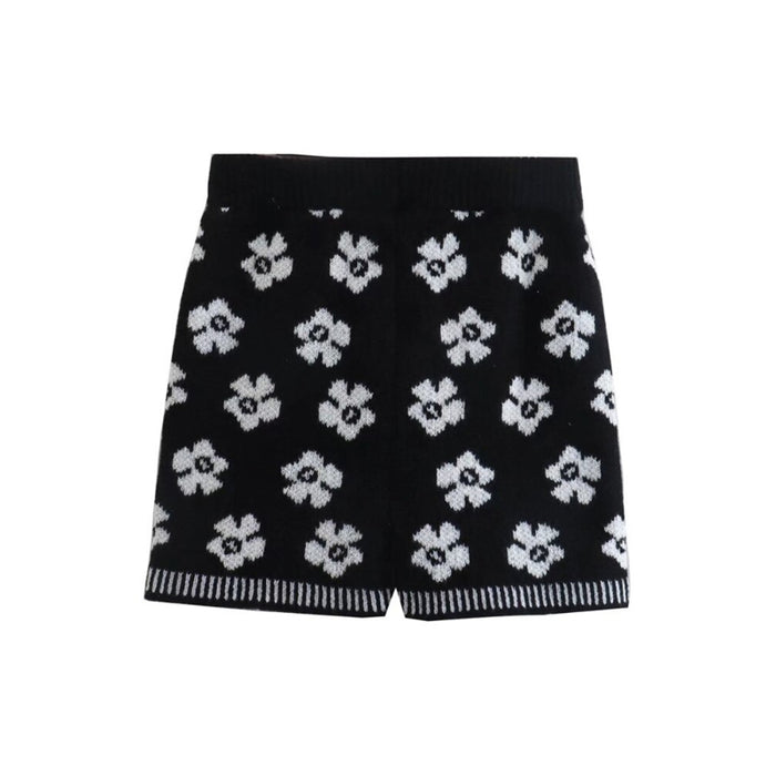 Women's High Waist Floral Jacquard Knit Shorts