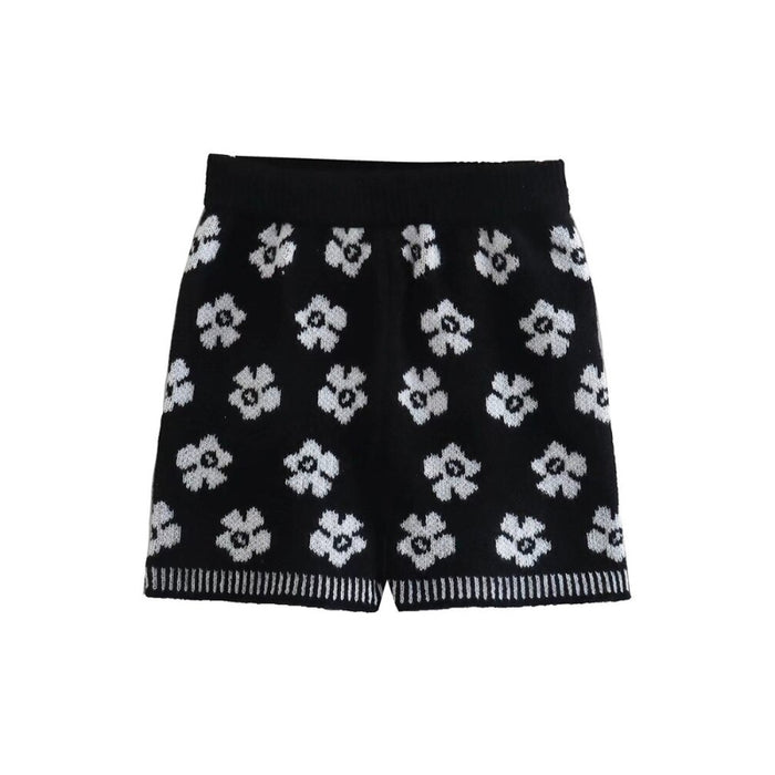 Women's High Waist Floral Jacquard Knit Shorts