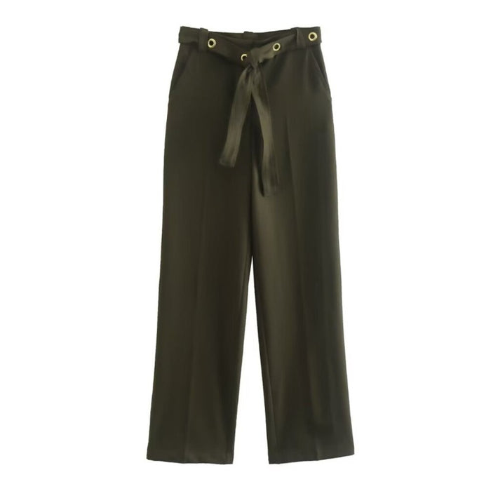 Green High Waist Straight Pant With Ring Belt