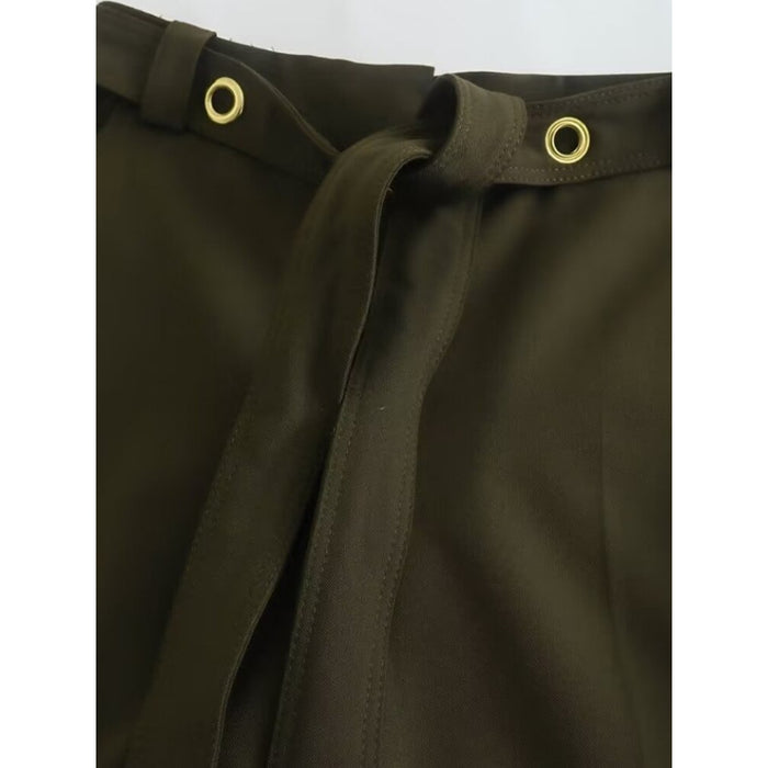 Green High Waist Straight Pant With Ring Belt