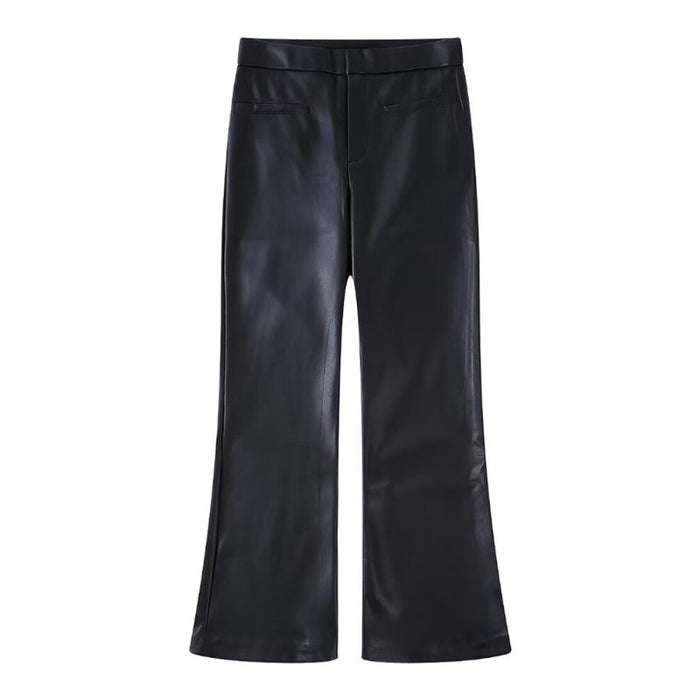 Fashion Front Welt Pockets Faux Leather Flare Pants