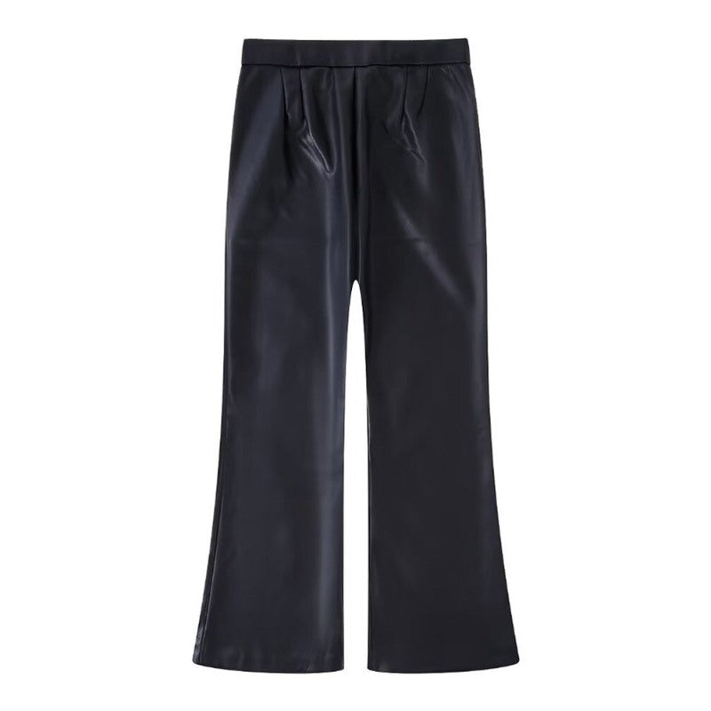 Fashion Front Welt Pockets Faux Leather Flare Pants