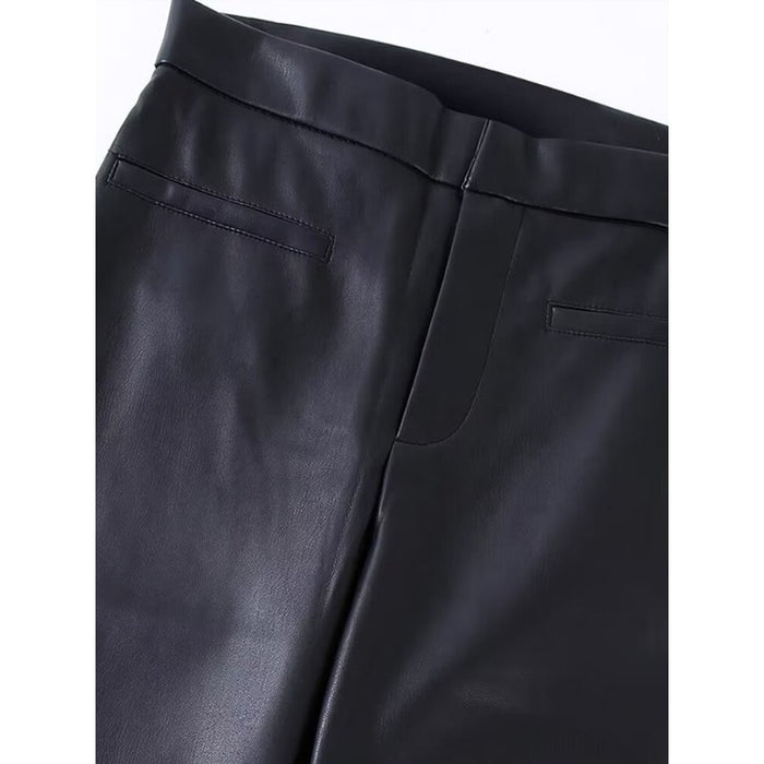 Fashion Front Welt Pockets Faux Leather Flare Pants