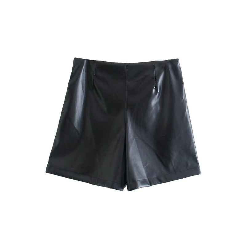 Women's High Waist Front Buttons Faux Leather Shorts