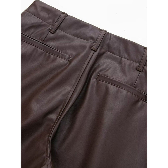 Faux Leather Vintage High Waist Cargo Pants