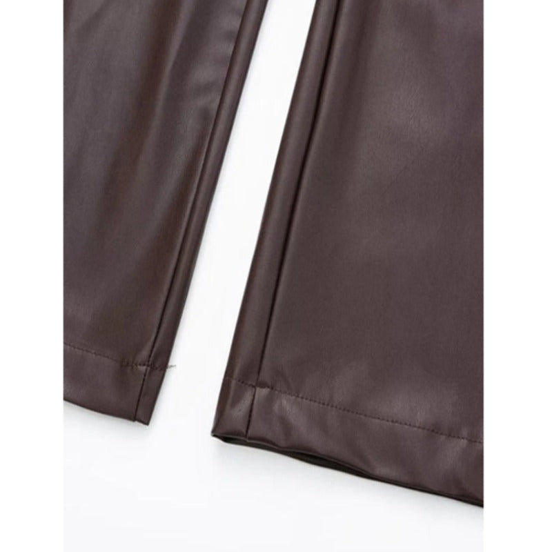 Faux Leather Vintage High Waist Cargo Pants