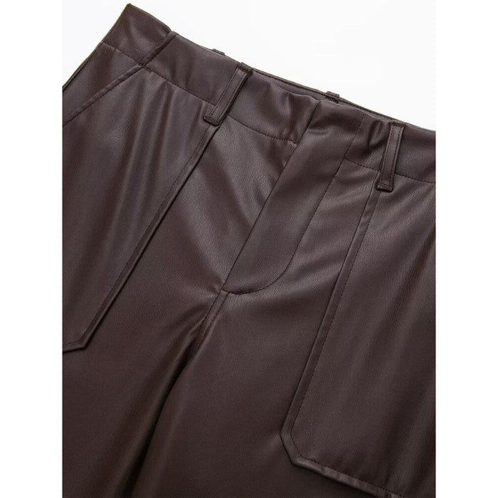 Faux Leather Vintage High Waist Cargo Pants