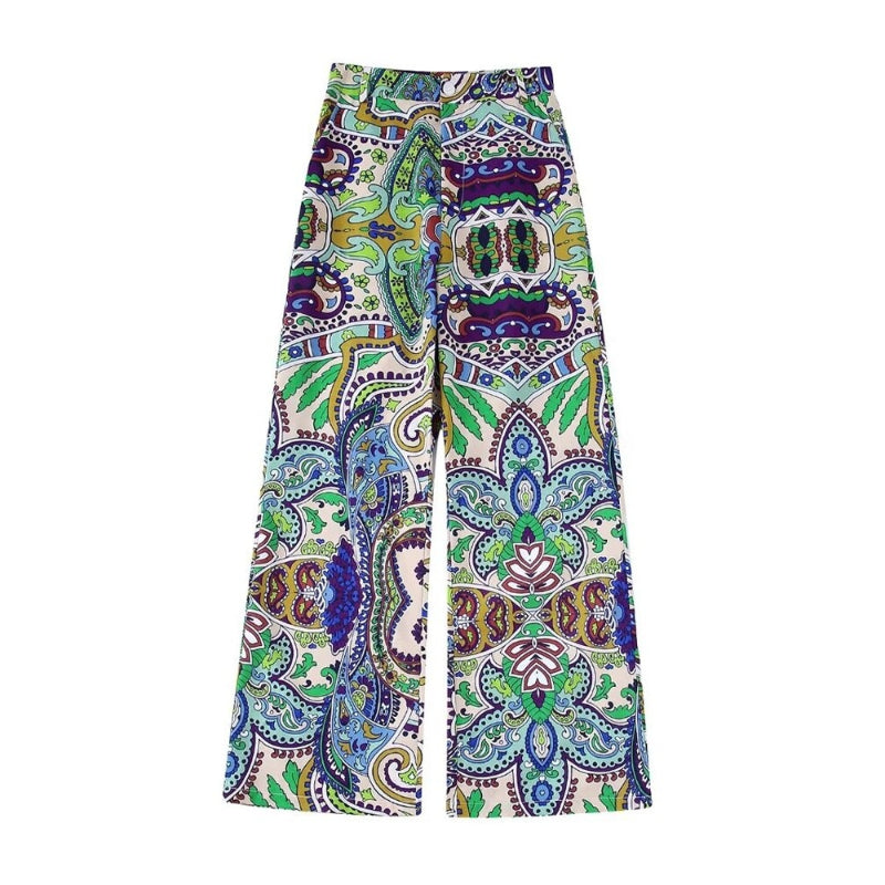 High Waist Printed Flared Pant With Side Pockets