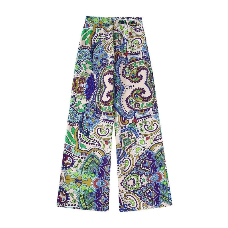 High Waist Printed Flared Pant With Side Pockets