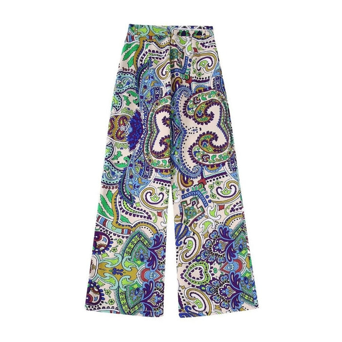 High Waist Printed Flared Pant With Side Pockets