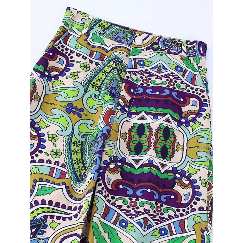 High Waist Printed Flared Pant With Side Pockets