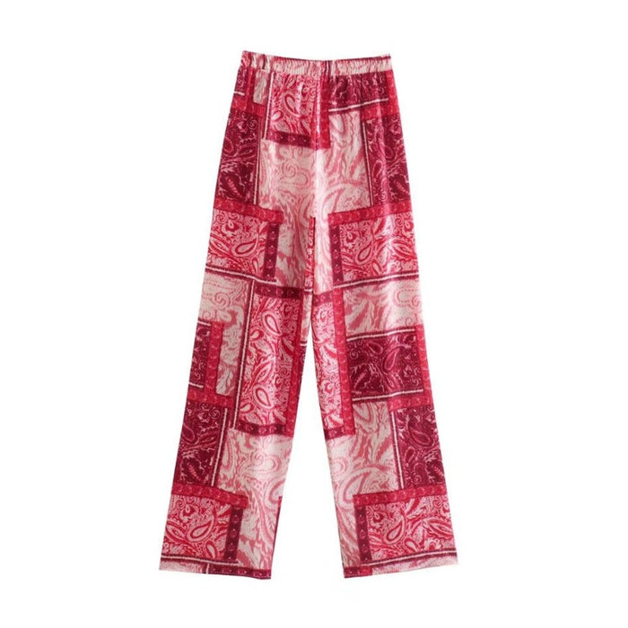 Red Printed High Waist Straight Pant