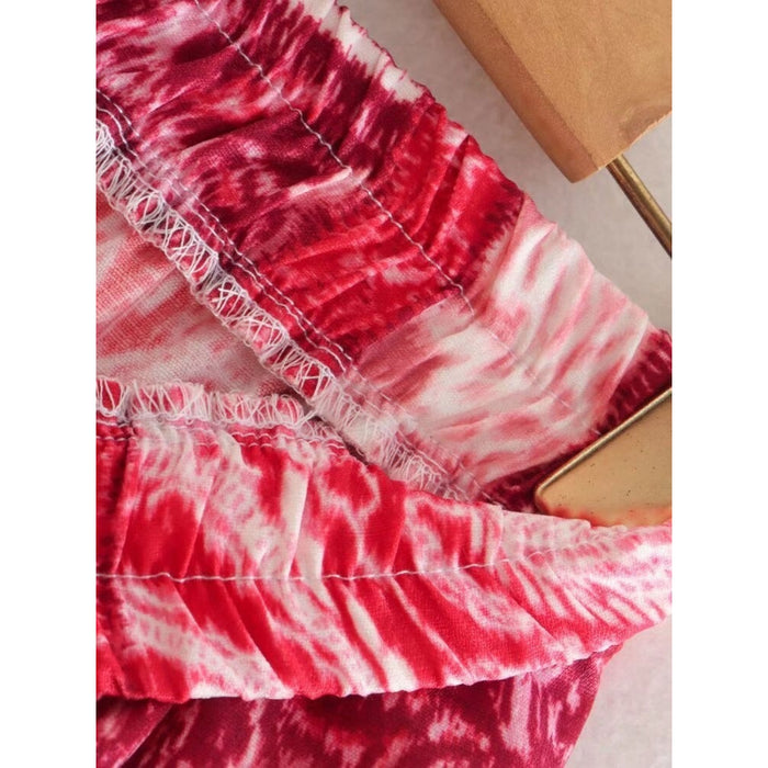 Red Printed High Waist Straight Pant