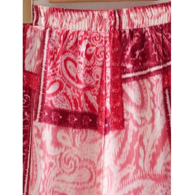 Red Printed High Waist Straight Pant