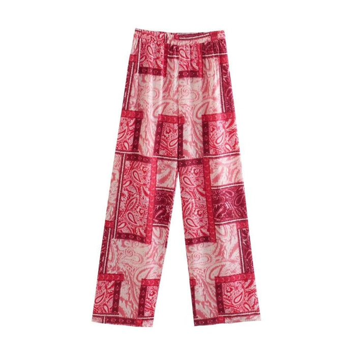 Red Printed High Waist Straight Pant