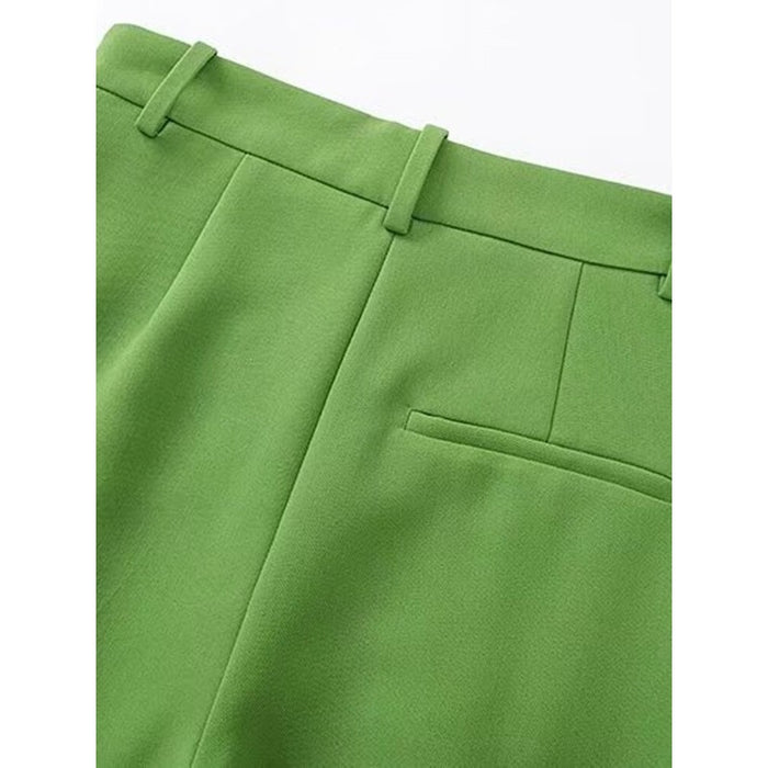 Vintage Green Mid Waist Zipper Fly Female Pant