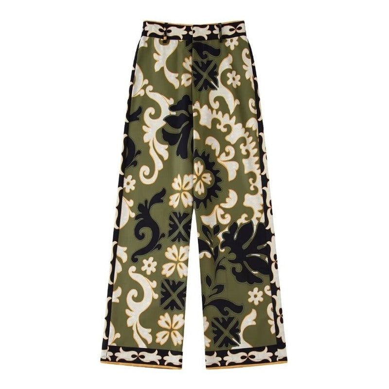 Printed High Elastic Waist Wide Leg Pants