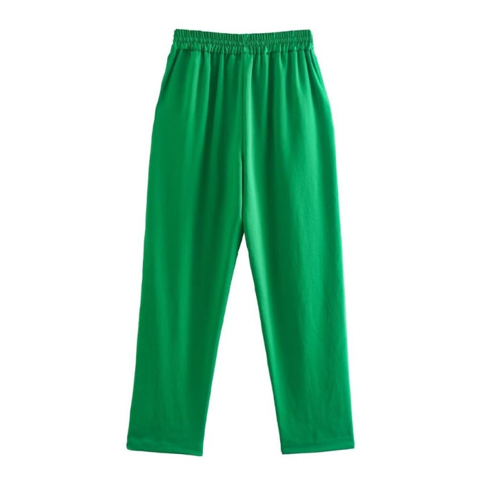 Green High Elastic Waist With Drawstring Female Pants