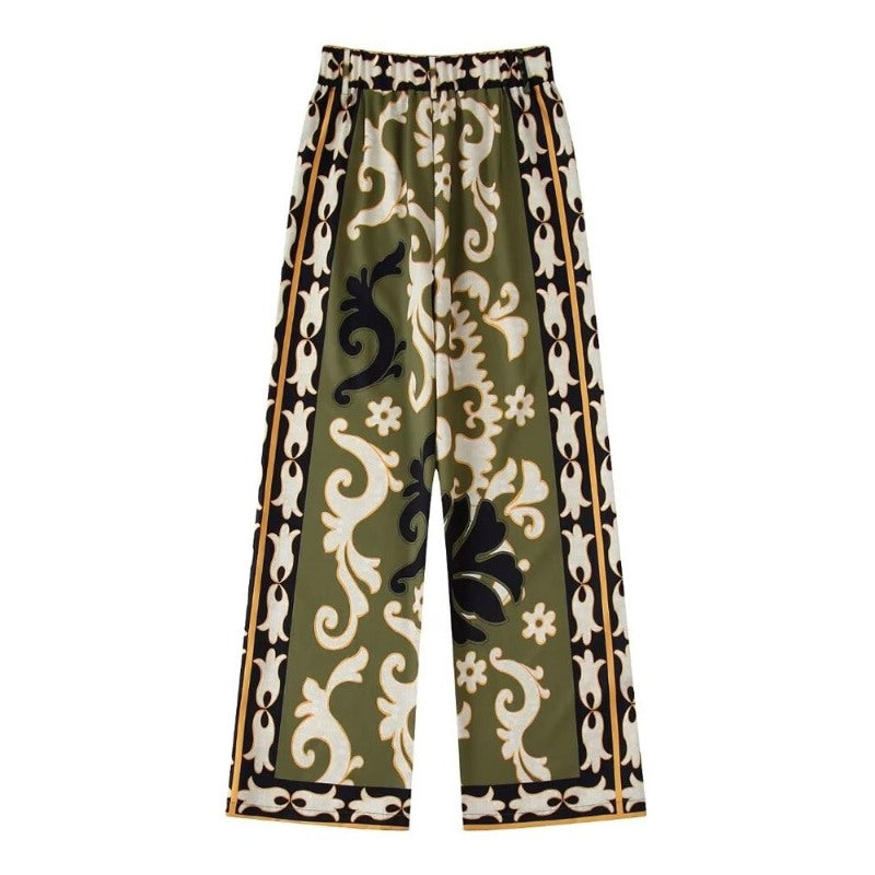 Printed High Elastic Waist Wide Leg Pants