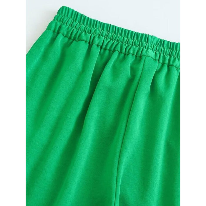 Green High Elastic Waist With Drawstring Female Pants