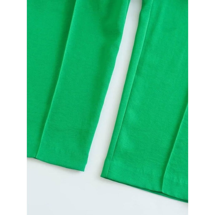 Green High Elastic Waist With Drawstring Female Pants