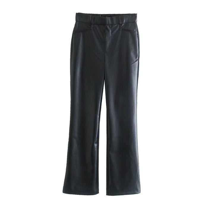 High Waist Black Faux Leather Flare Pants