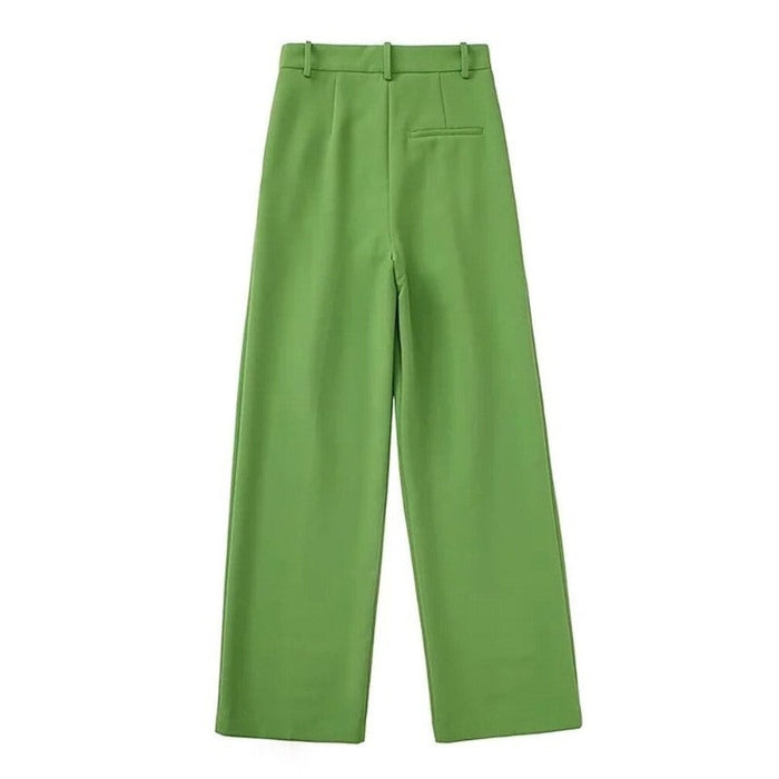 Vintage Green Mid Waist Zipper Fly Female Pant