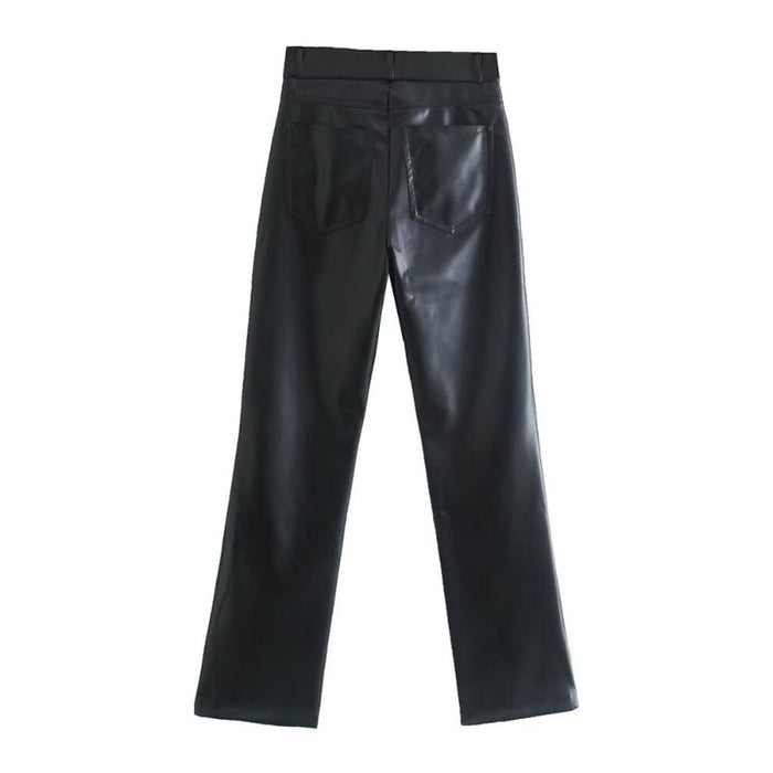 High Waist Black Faux Leather Flare Pants