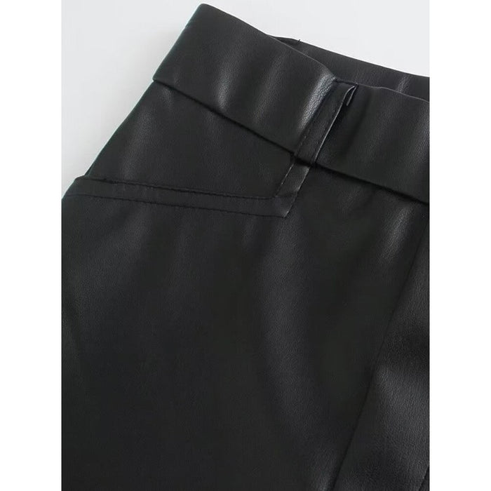 High Waist Black Faux Leather Flare Pants