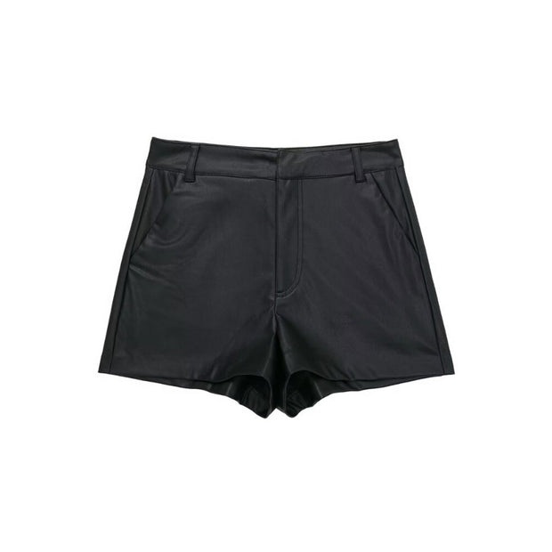 Women's Side Pockets Faux Leather Vintage High Waist Shorts