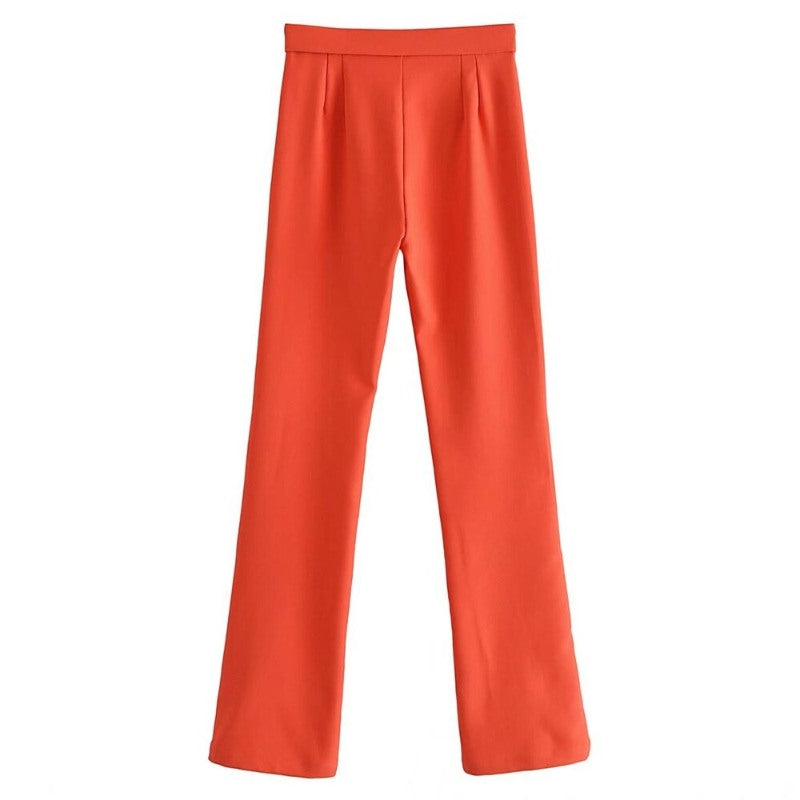 Women Chic Fashion Front Welt Pockets Flare Pants