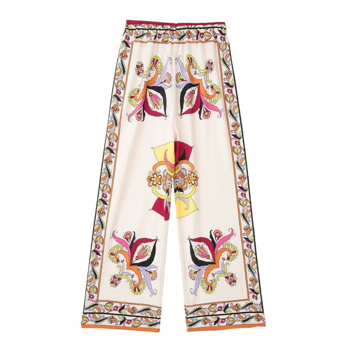 Contrast Printed Vintage High Waist Wide Leg Pants