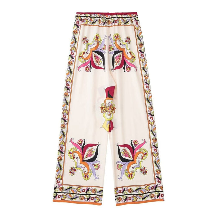 Contrast Printed Vintage High Waist Wide Leg Pants