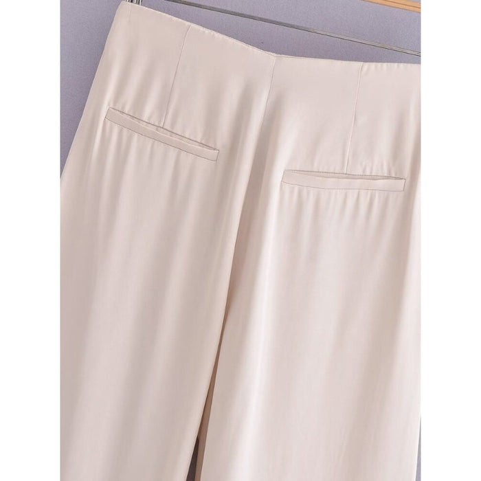 Stylish Solid Colors Front Darts Satin Straight Pants