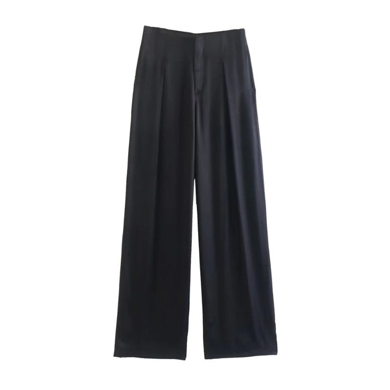 Vintage Front Darts Satin Straight Pants