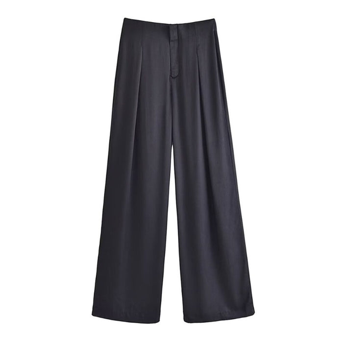 Stylish Solid Colors Front Darts Satin Straight Pants