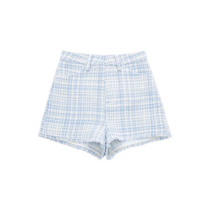 Vintage Front Pockets Frayed Trim Tweed Shorts