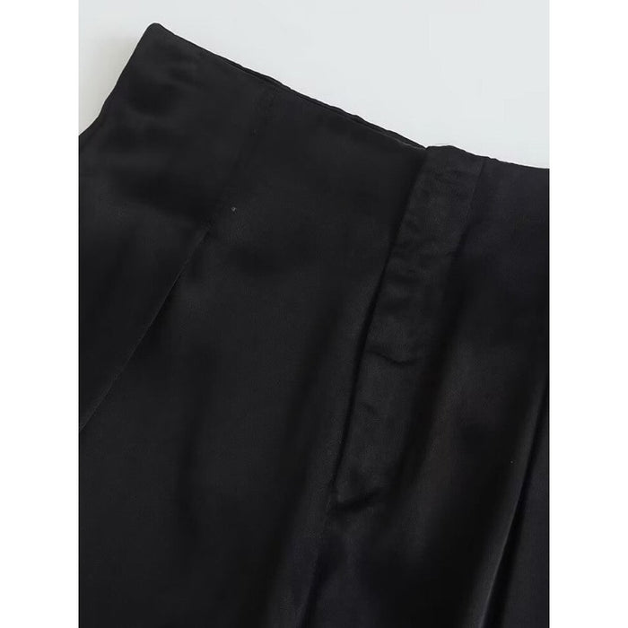 Vintage Front Darts Satin Straight Pants