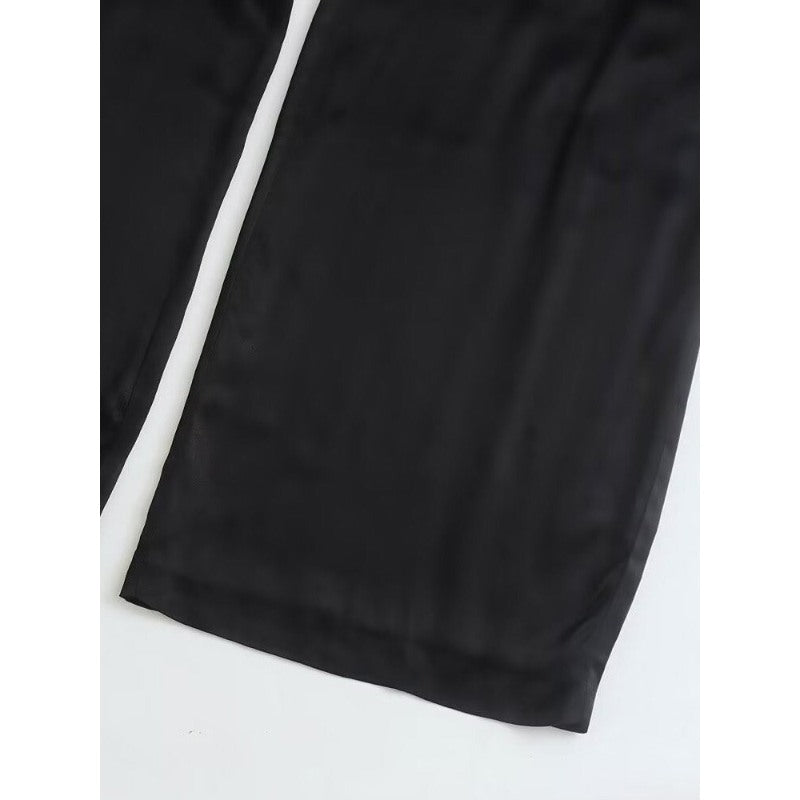 Vintage Front Darts Satin Straight Pants