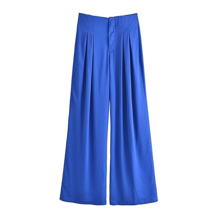 Stylish Solid Colors Front Darts Satin Straight Pants