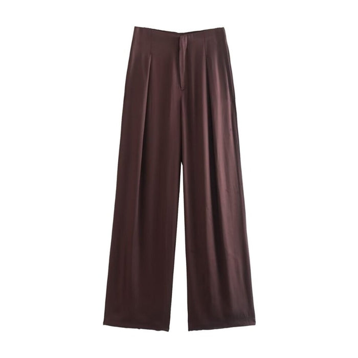 Vintage Front Darts Satin Straight Pants