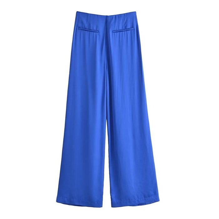 Stylish Solid Colors Front Darts Satin Straight Pants