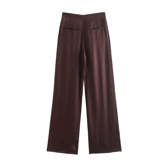 Vintage Front Darts Satin Straight Pants